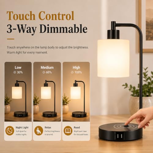 Set of 2 Industrial Touch Control Table Lamps with 2 USB Ports and AC Outlet