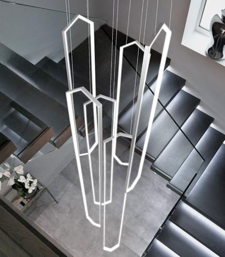 6 Rings Large Chandelier for Staircase Modern High Ceiling Chandelier LED Dimmable Chandeliers for Foyer Staircase Foyer Enterway Living Room Villa Silver