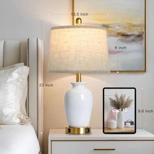 23" Set of 2 White Ceramic Small Table Lamp for Living Room Bedroom (2 Count)