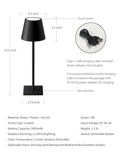 2 Pack Cordless Black Table Lamps (2 Count)