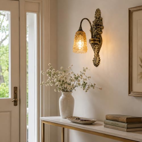 Rustic Antique Gothic Glass Wall Sconce for Bedroom