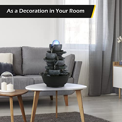 Water Fountain Tabletop Waterfall Fountains Indoor with LED