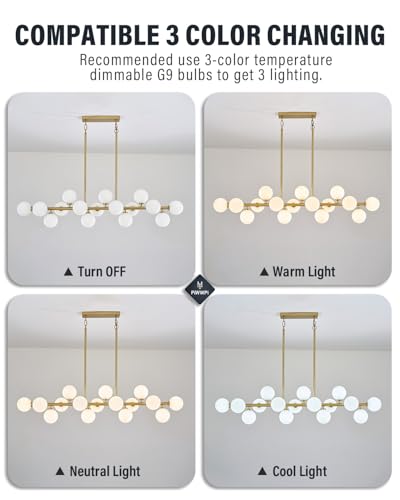 55" Long Brass Gold Chandeliers for Dining Room Kitchen Island
