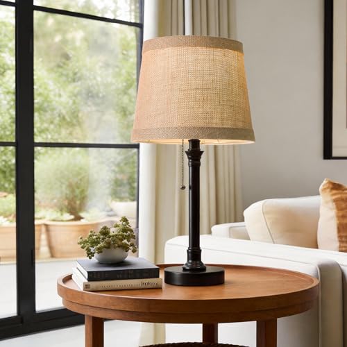 19.5" Black Rustic Table Lamps Set of 2 for Living Room Bedroom