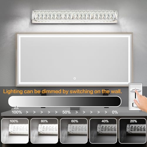30in LED Bathroom Lights Over Mirror Modern Crystal Vanity Lights Bar Chrome Wall Lighting for Bath