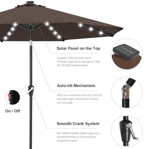 Solar Led Patio Umbrella with 32 Lights 11FT