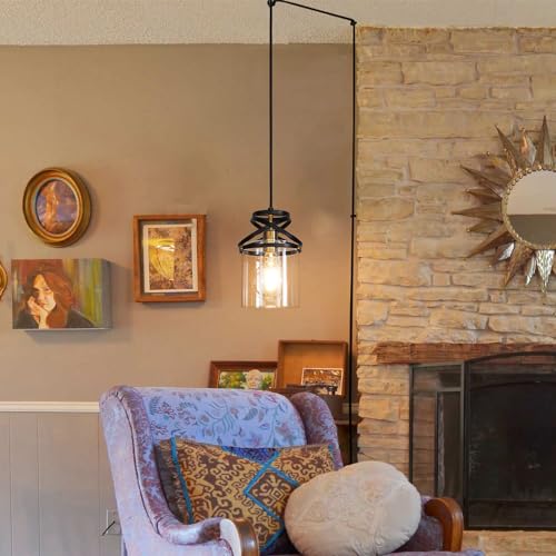 Modern Black and Gold Plug in Hanging Lamp