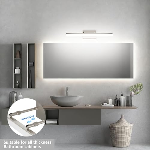 Brushed Nickel Vanity Light Adjustable 20 inch Modern LED Bathroom Light Fixtures Over Mirror Rotatable Vanity Lighting 5500K