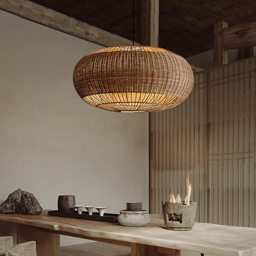 Rattan Handwoven Pendant Lights Adjustable Bamboo Wicker Hanging Lamp