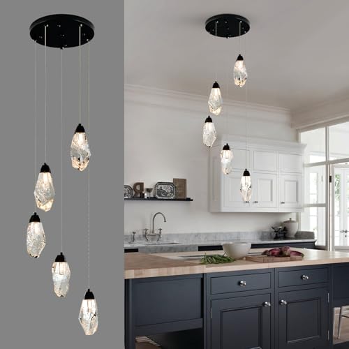 5 Light Black Crystal Chandelier Teardrop Dimmable Pendant Light