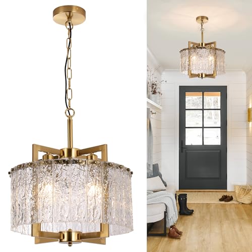 Modern Crystal Gold Chandeliers for Dining Room Drum Pendant Light (4 Count)