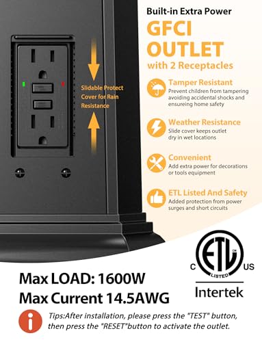 3 Head Motion Sensor Outdoor Post Lights with GFCI Outlet