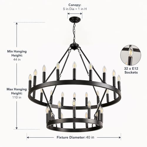 2 Tier Black Wagon Wheel Chandelier
