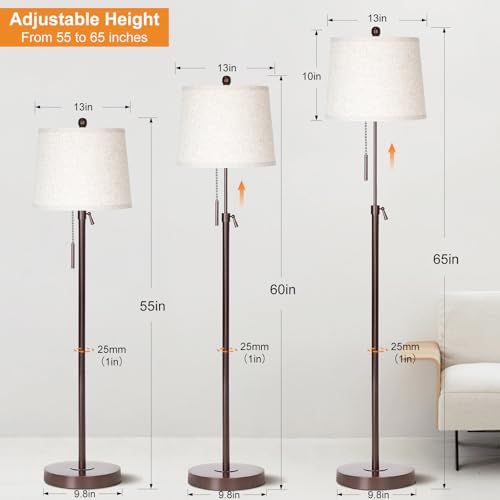 Modern Floor Lamp Adjustable Height Standing Lamp Tall Lamp with 3 Color Temperatures Floor Lamps for Living Room Bedroom Office Beige Shade Bulb Included