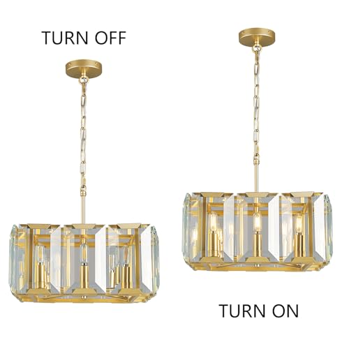 Gold Modern Crystal Chandeliers Rectangle Farmhouse Pendant Light Semi Flush Mount Ceiling Light Fixture for Bedroom Dining Room Kitchen Island Living Room Foyer Hallway