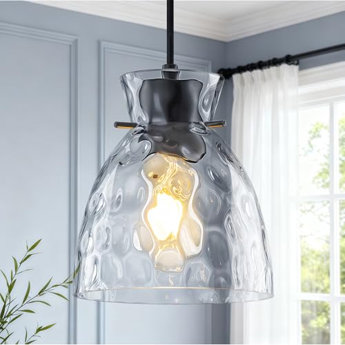 6" Mini Hammered Glass Black Pendant Lights Kitchen Island Lighting 1 Pack