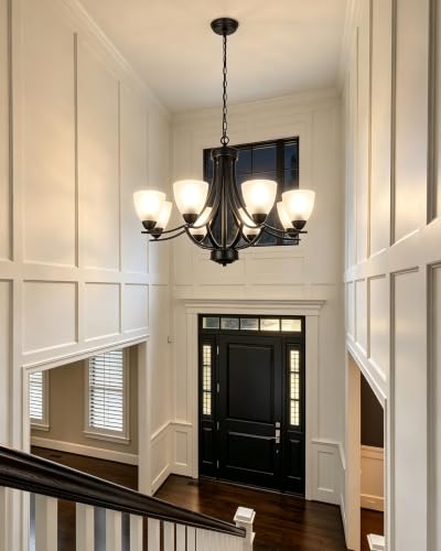 8 Light Black Industrial Hanging Pendant Lighting Over Table with Clear Glass Shade