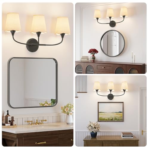 Black Bathroom Light Fixtures Over Mirror (Black / 3 Light)