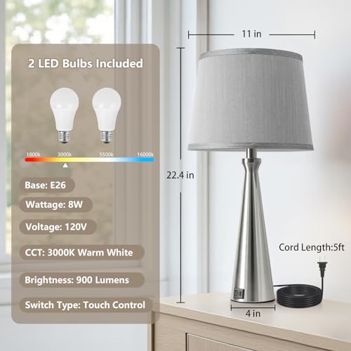 Modern Touch Lamps for Nightstand (2 Count)