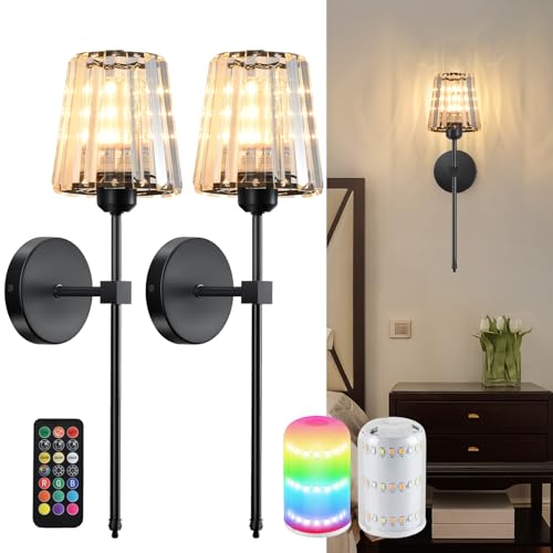 Battery Operated Crystal Wall Sconces Set of 2