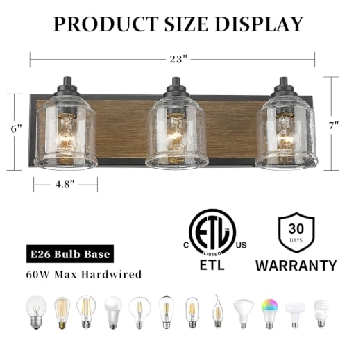 23" 3 Light Farmhouse Bathroom Vanity Light with Bubble Glass