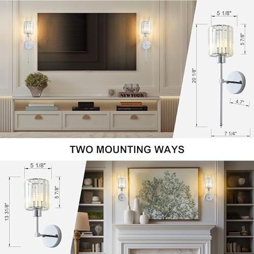 Hardwired Crystal Wall Sconces Set of 2