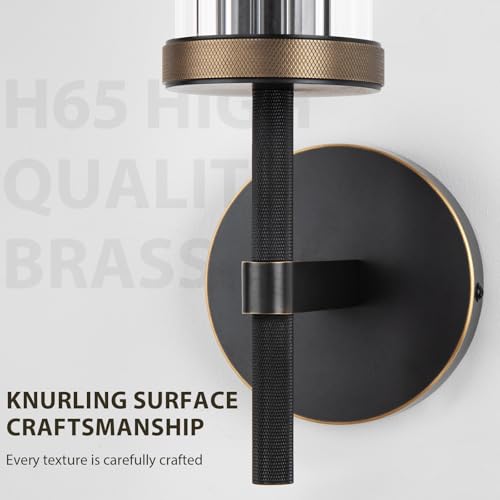 19.5" Knurled‑Craft Hardwired Black Gold Wall Sconce