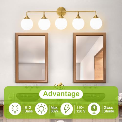 Brushed Gold Bathroom Light Fixtures Over Mirror Vanity 5