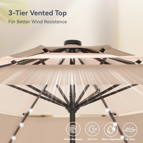 10ft 3 Tier Outdoor Patio Umbrella with Solar Lights