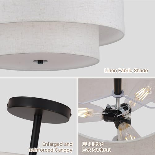 18 Inch Large Semi Flush Mount Ceiling Light Fixture with Dual Drum Design