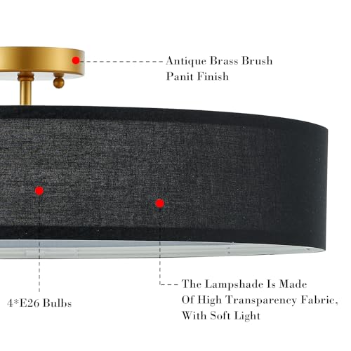 Black and Gold Semi Flush Mount Ceiling Light Fixture