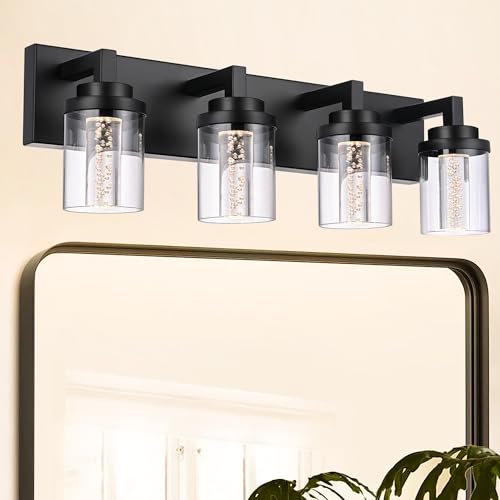 4 Light Dimmable Black Vanity Lights for Bathroom 3000K