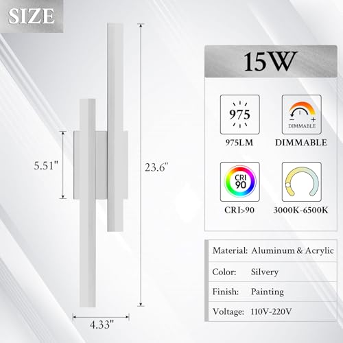 LED Wall Sconce Silver Modern Remote Wall Light Fixtures for Living Room