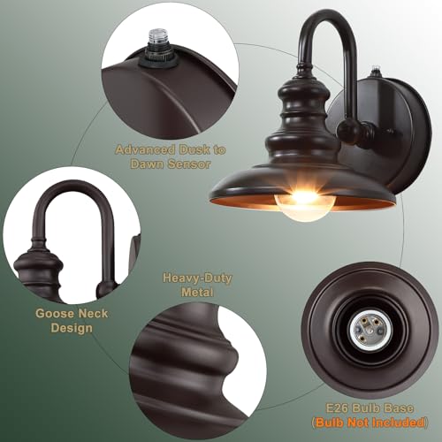 Dusk to Dawn Sensor Outdoor Gooseneck Barn Light Fixture Brown