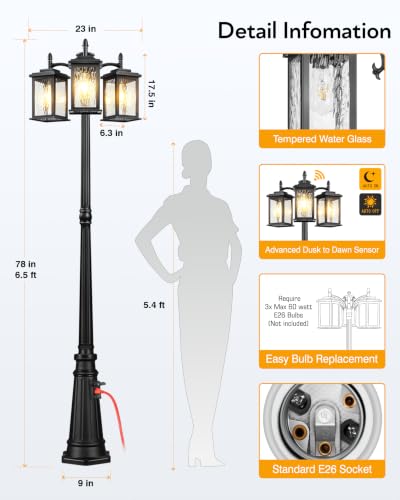 3 Head Lamp Posts Outdoor Lighting with Outlet