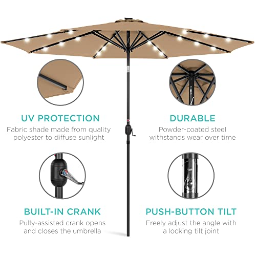 10ft Solar Polyester LED Lighted Patio Umbrella w (10 Feet)