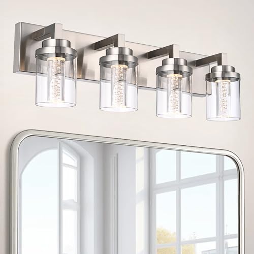 4 Light LED Bathroom Lighting Fixtures Brushed Nickel 3000K