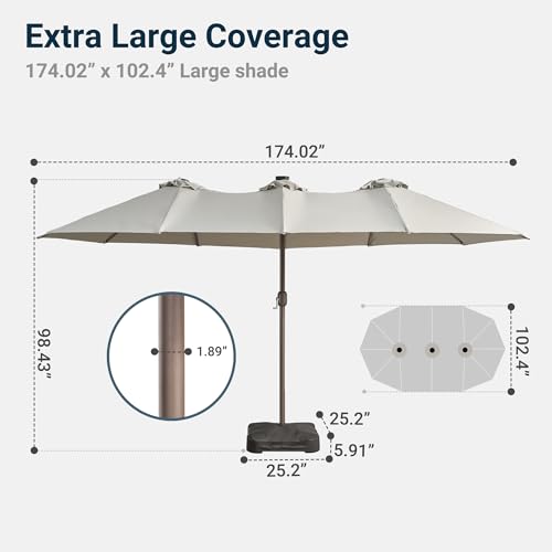 15 Ft Umbrella Outdoor Patio Solar Lights with Base