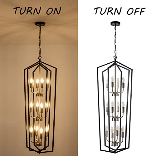 12 Light Lantern Tired Foyer Entryway Hanging Lights Farmhouse High Ceiling Pendant Lights Industrial Chandelier for Hall Foyer Entryway Living Room