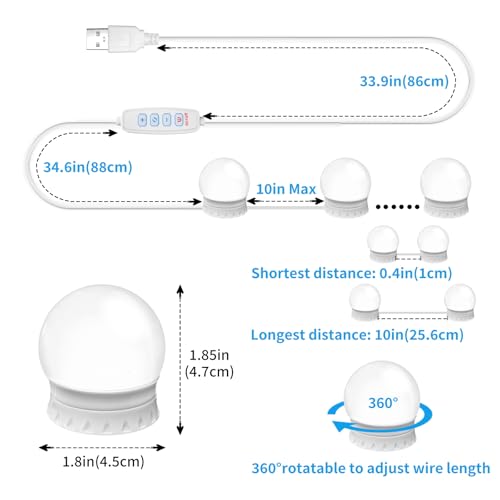 LED Vanity Mirror Lights with 12 Stick On Dimmable Bulbs