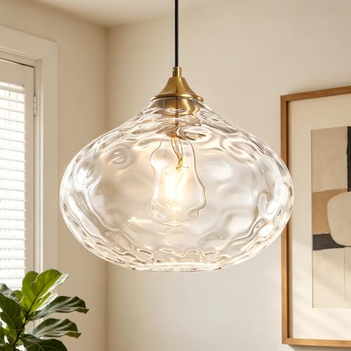 11in Gold Pendant Lights Kitchen Island with Hammered Clear Glass Shade 1PC