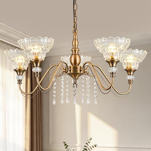 5 Light Vintage Chandelier in Matte Antique Brass Finish with Flower (5-Light / Antique Brass)