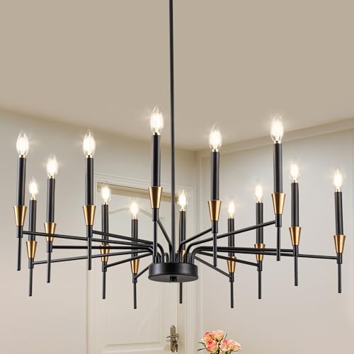 Dining Room Black Gold Chandelier 14 Lights Modern Lighting Fixtures