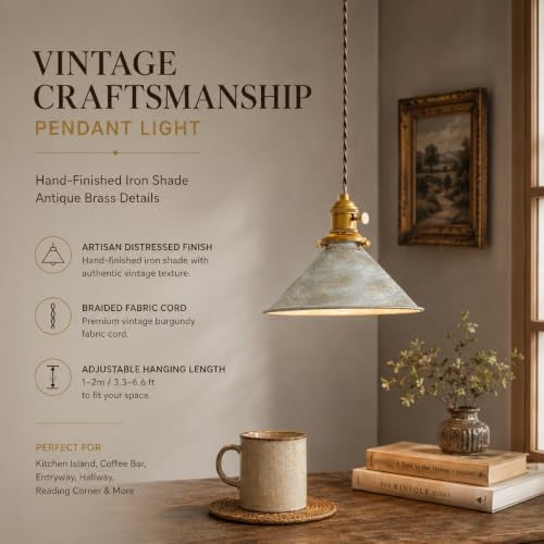 Rustic Pendant Light 2 Pack with Vintage Silver Metal Lampshade (2 Count)