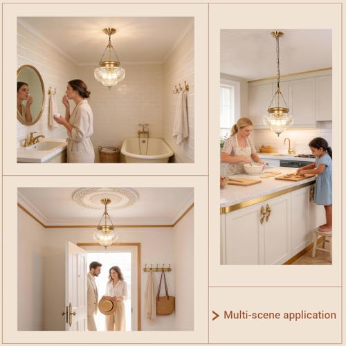 3 Light Brushed Antique Brass Pendant Light Fixtures with 12In Unique Thickened Glass