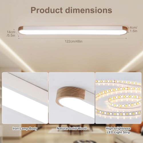 4FT Wood Flush Mount Ceiling Light