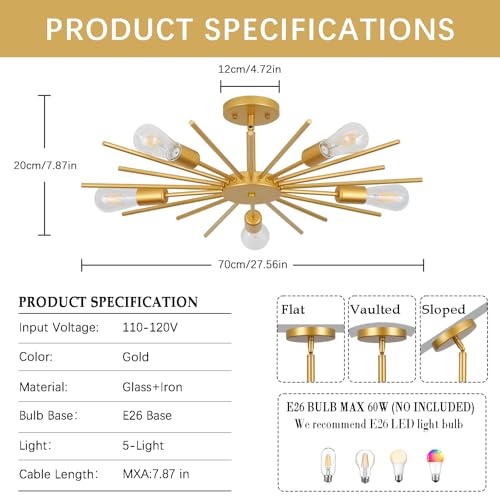 Gold Semi Flush Mount Ceiling Light