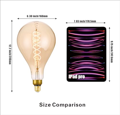 PS160 Large LED Edison Light Bulbs Dimmable 8W 450lm E26 2200K 1PC