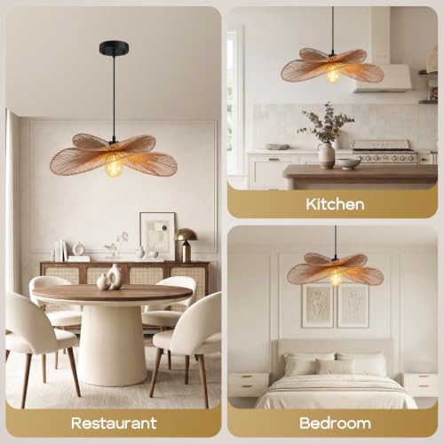 22.8" Large Boho Rattan Pendant Light (Natural)
