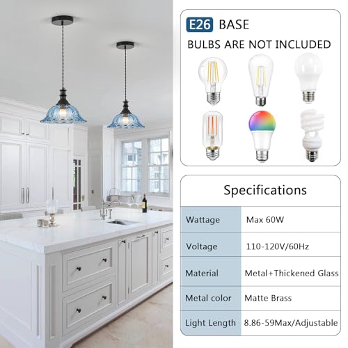 Glass Pendant Lights Modern Pendant Lighting Fixtures Hanging Lamp for Kitchen Island Bedroom Dining Room Coffee Shop Hallway Blue and Black